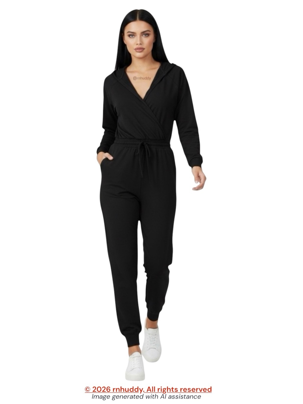 NWOT Venus L black hooded jumpsuit